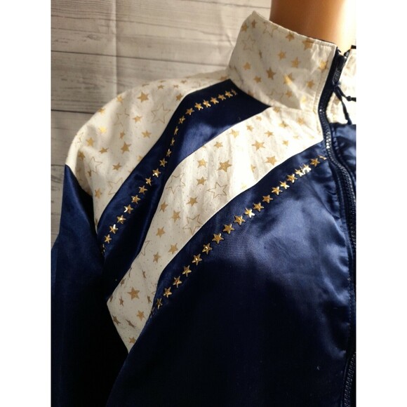 Vtg USA Alpha Factor Jacket Warm Up Windbreaker Adult Sz M Blue White Stars - Picture 2 of 12